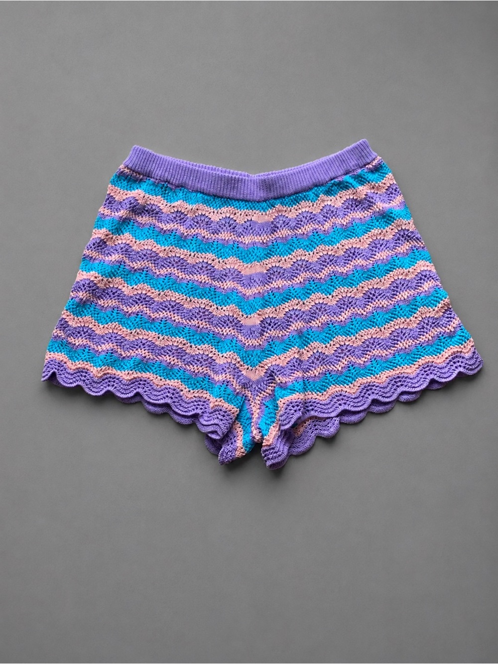Boutique LFD Purple, Blue, Pink Crochet Wave Knit Shorts